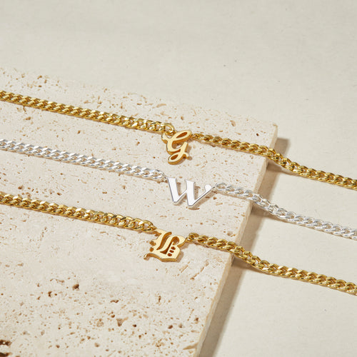 Personalized Letter Necklace, Curb Chain Necklace